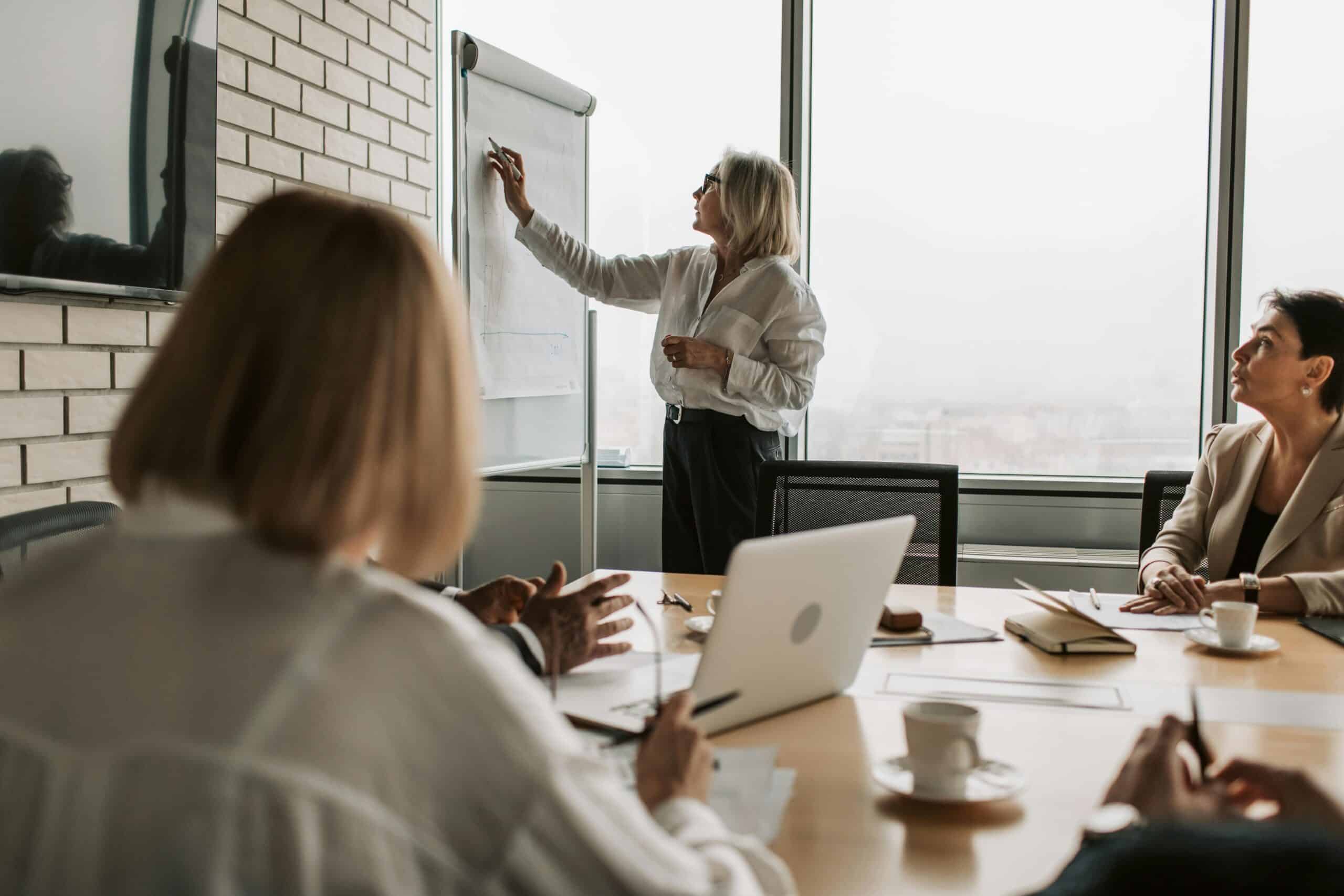 Global sales consultant leading sales team training in a modern sales organization
