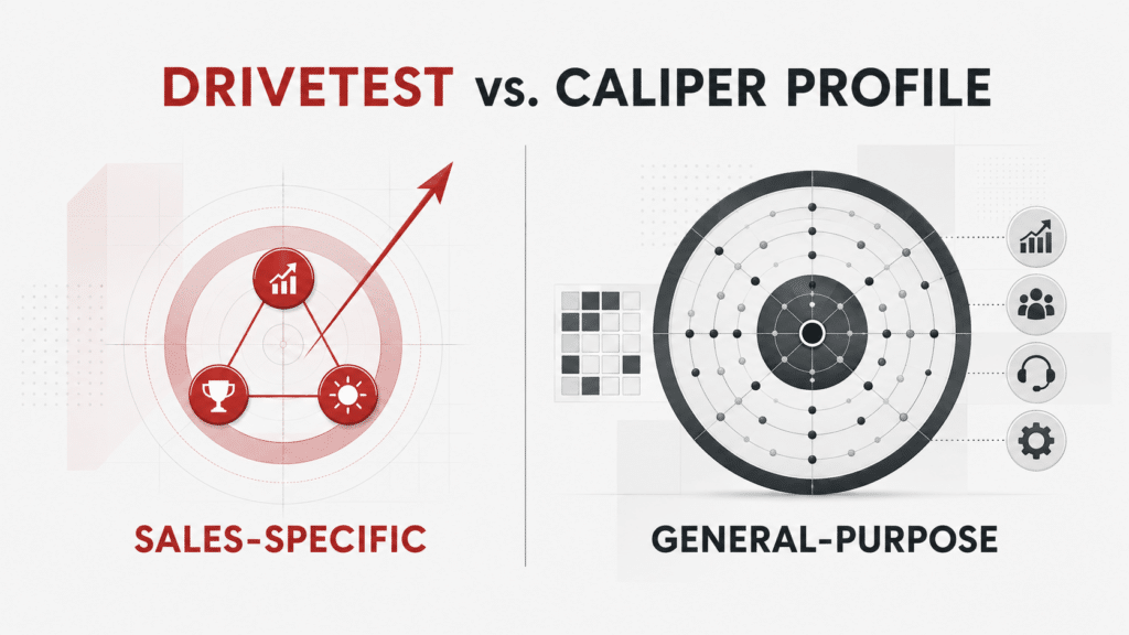 The DriveTest vs. Caliper Profile sales assessment comparison showing sales-specific hiring traits versus a general-purpose personality test.